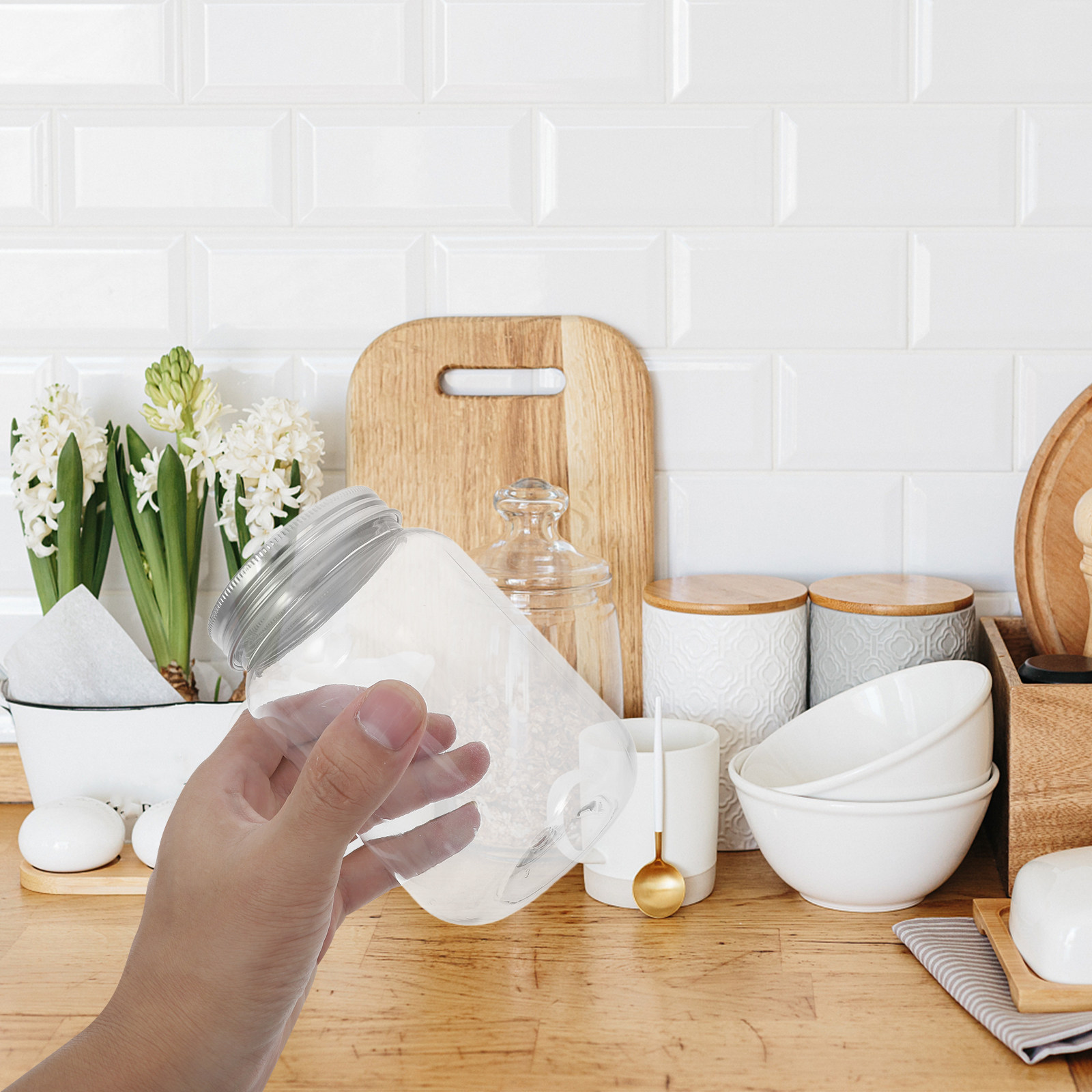 Food Storage Jars Plastic - 4 adet şeffaf plastik kavanozlar mutfak