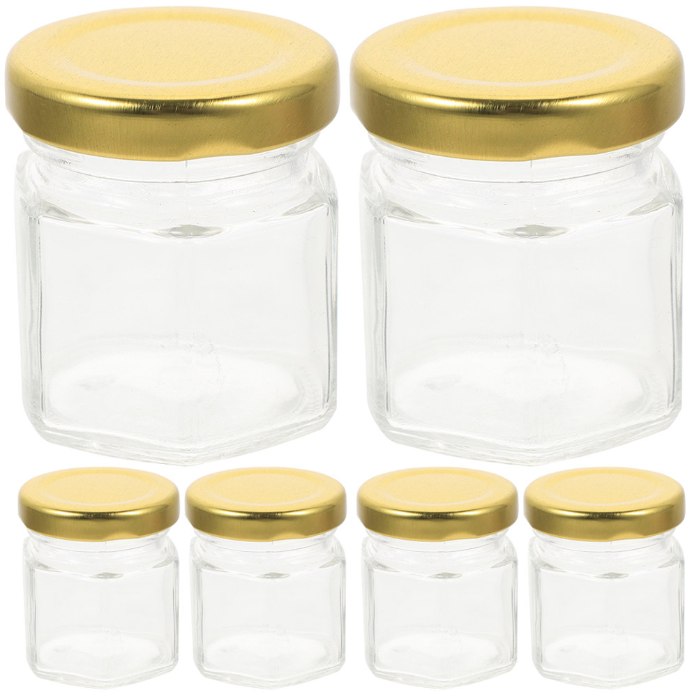 Food Storage Glass - 6 Adet Altıgen Şekilli Cam Kavanozlar,
