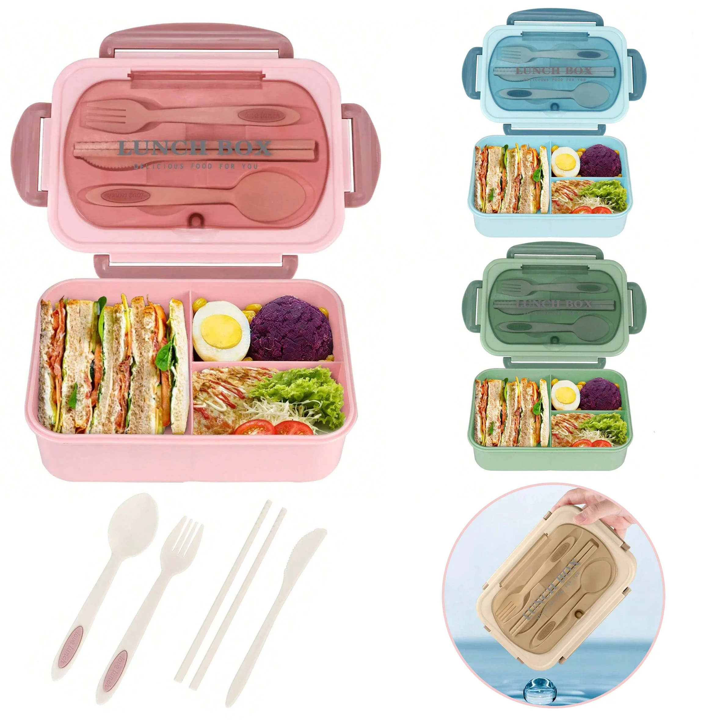 Food Storage Jars Plastic - Yetişkinler için 3 Bölmeli Bento Kutusu,