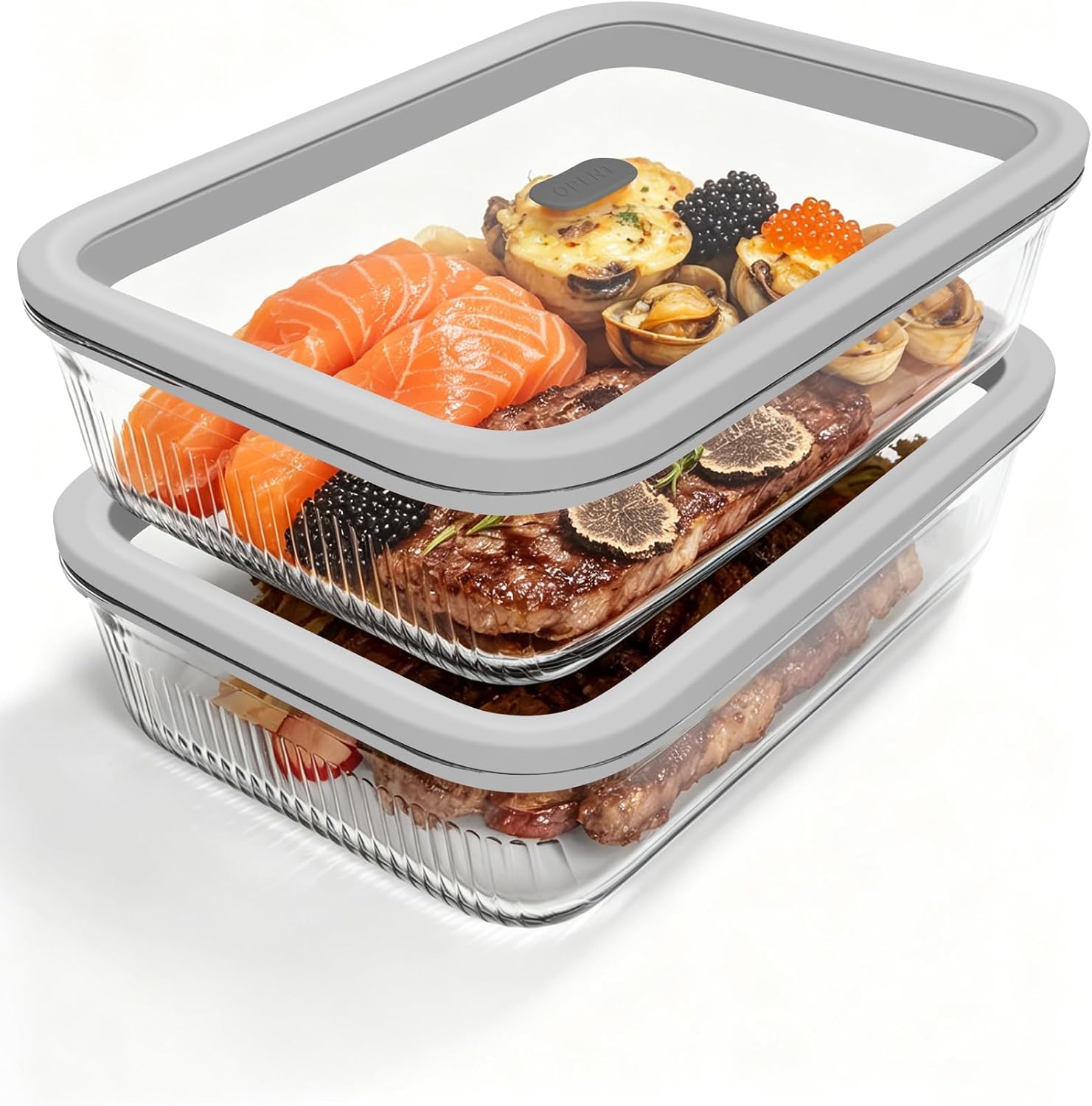 Food Storage Glass - 2'li Paket Temperli Cam Kapaklı ve