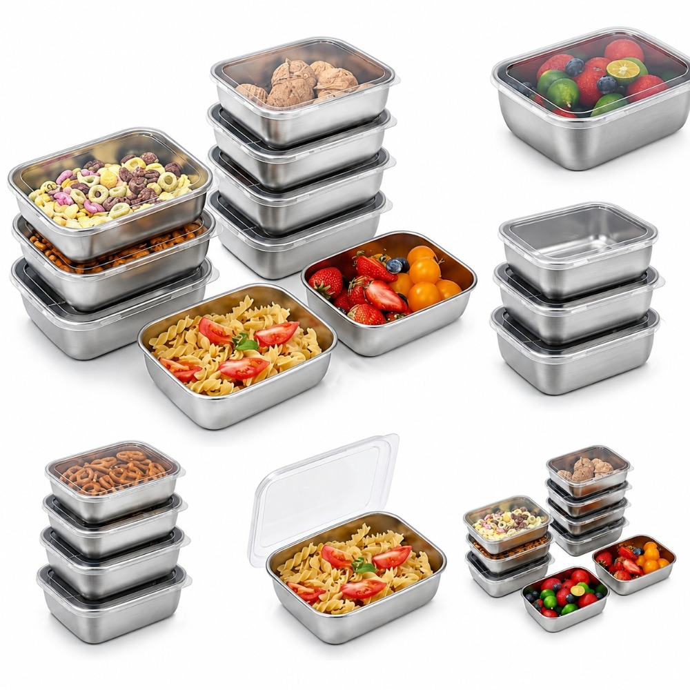 Food Storage In Stainless Steel - 6 Adet Paslanmaz Çelik Gıda Saklama
