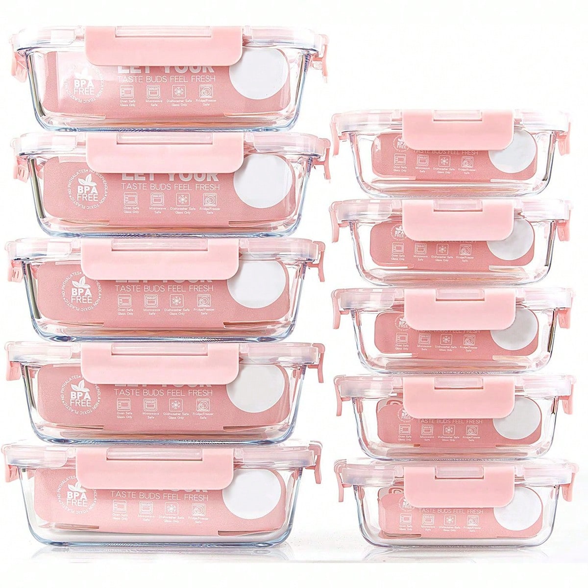 Food Storage Glass - 10'lu Paket Cam Yemek Hazırlık Kapları,