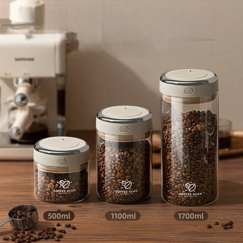 Food Storage Glass - 500/1100/1700ml Kahve Çekirdekleri Vakumlu Kapalı Tank